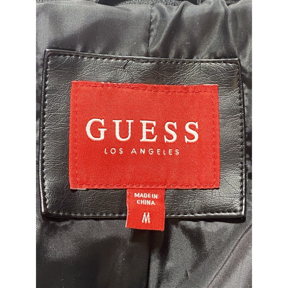 GUESS‎ Los Angeles Womens Faux Leather Moto Jacket Removable Hood Black Medium - Picture 7 of 16